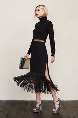 Black colour combination with cocktail dress: Cocktail Dresses,  fashion model,  Black Outfit,  Swing skirt,  Fringe Skirts  