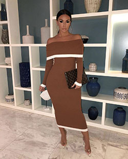 Colour outfit classy women fashion, pencil skirt, evening gown, formal wear: Bodycon dress,  Evening gown,  Pencil skirt,  Formal wear,  Brown And White Outfit  