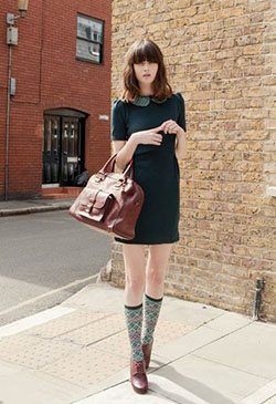 Knee high socks 60s peter pan collar, street fashion: Knee highs,  Street Style,  Brown Outfit,  Thigh High Socks  