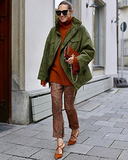 Orange and brown colour dress with trousers, shorts, jacket: Street Style,  Orange And Brown Outfit,  Cargo Jackets,  Lounge jacket  