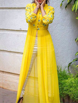 Yellow kurti design for haldi: Kurti top,  Shalwar kameez,  Costume design,  Formal wear,  yellow outfit,  Jeans & Kurti Combination  