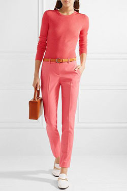 Magenta and pink clothing ideas with trousers, blouse: fashion model,  Michael Kors,  Magenta And Pink Outfit,  Orange Outfits  