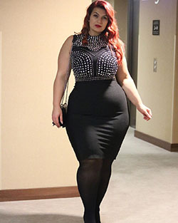 black colour outfit with dress, fine legs, fashion wear: black dress,  Hot Plus Size Girls  