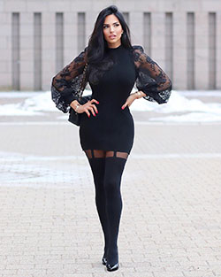black colour combination with little black dress, tights, hot thighs: Black Tights,  Little Black Dress,  Black Little Black Dress,  Stylish Party Outfits,  black dress  