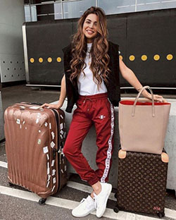 Negin mirsalehi daily paper, negin mirsalehi, street fashion, hand luggage, daily paper, brown hair: Brown hair,  Street Style,  Maroon And Brown Outfit,  Airport Outfit Ideas  