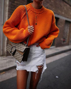 Gucci bag street style, gucci dionysus, street fashion, denim skirt: Denim skirt,  Hot Girls,  Street Style,  Gucci Dionysus,  Orange Outfits  