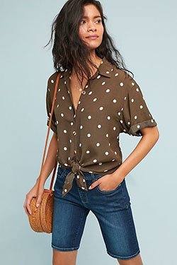 Brown clothing ideas with bermuda shorts, polka dot, shorts: Fashion photography,  Bermuda shorts,  Polka dot,  Brown Outfit  