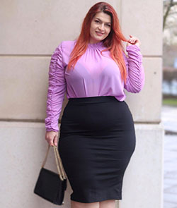 Magenta and purple pencil skirt, fashion ideas, pencil skirt: Pencil skirt,  Hot Plus Size Girls,  Magenta And Purple Outfit  