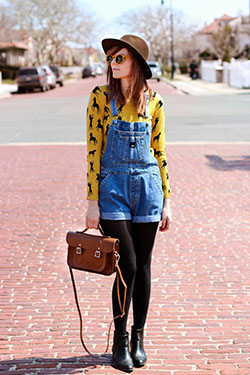 Colour outfit, you must try quirky overall outfit, street fashion, fashion blog, t shirt: fashion blogger,  T-Shirt Outfit,  Street Style,  Yellow And Brown Outfit,  Jumper Dress,  DENIM OVERALL  