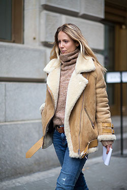 Aviator jacket womens outfit shearling aviator jacket, winter clothing: winter outfits,  Polo neck,  Shearling coat,  Flight jacket,  Street Style,  Beige Outfit,  Shearling Aviator Jacket  