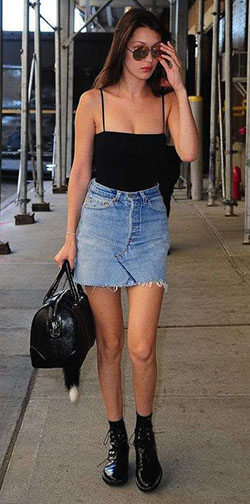 Colour dress with sleeveless shirt, jean short, miniskirt: Sleeveless shirt,  Street Style,  Denim skirt  