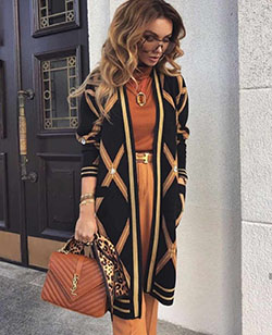 Brown colour ideas with fashion accessory, skirt, coat: fashion model,  Fashion accessory,  Street Style,  Brown Outfit,  Cardigan Outfits 2020  