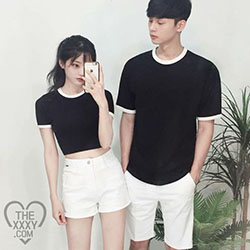 Colour outfit korean couple outfit hip hop fashion, korean language: T-Shirt Outfit,  Matching Couple Outfits,  Black And White Outfit,  Hip Hop Fashion  