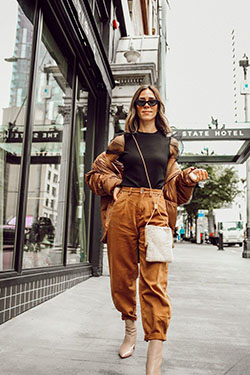 Brown clothing ideas with fashion accessory, wide leg jeans, mom jeans: Crop top,  Fashion accessory,  Street Style,  Brown Outfit,  Twinset Slouchy Jeans,  Slouchy Pants,  Boyfriend Pants  