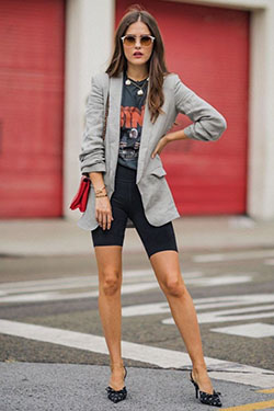 Outfit Stylevore biker short outfit, cycling shorts, street fashion, sports shoes, casual wear, t shirt: T-Shirt Outfit,  Sports shoes,  Cycling shorts,  Street Style,  Orange Outfits,  Blazers And Shorts Outfit,  Biker Short  