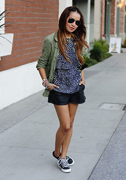 White colour ideas with polka dot, blazer, shorts: Casual Outfits,  Sports shoes,  White Outfit,  Sincerely Jules,  Street Style  