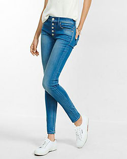 Express mid rise button fly jean legging: Jeans Outfit,  Electric blue,  Electric Blue And Turquoise Outfit  