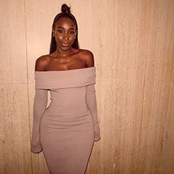 Dark skin girl date night outfits: Bodycon dress,  Dark skin,  Strapless dress,  Brown And White Outfit  