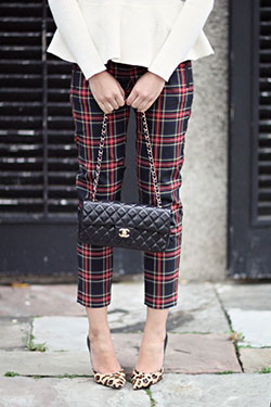 Plaid and leopard outfit, checkered trousers, street fashion: Street Style,  Plaid Outfits  