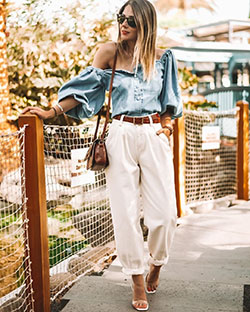 White colour outfit ideas 2020 with trousers, blazer, skirt: White Outfit,  Street Style,  Twinset Slouchy Jeans,  Slouchy Pants  
