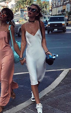 White colour dress with wedding dress: Wedding dress,  T-Shirt Outfit,  White Outfit,  Slip dress,  Street Style  