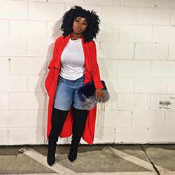 Red colour outfit, you must try with ripped jeans, blazer, jacket: Ripped Jeans,  Street Style,  High Heeled Shoe,  Red Outfit,  Cardigan Outfits 2020  