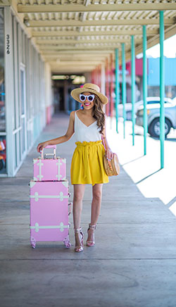 Yellow colour outfit with: Street Style,  Yellow And White Outfit,  Airport Outfit Ideas  