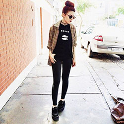 Black beautiful clothing ideas with leggings, blazer, jacket: Black Outfit,  Street Style,  Legging Outfits,  Creepers Outfits  