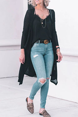 Black trendy clothing ideas with fashion accessory, trousers, blazer: fashion model,  Black Outfit,  Fashion accessory,  Cardigan Outfits 2020  