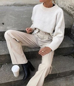 Beige and white colour outfit, you must try with trousers, shorts, jacket: T-Shirt Outfit,  Minimalist Fashion,  Street Style,  Beige And White Outfit,  Corduroy Pant Outfits  