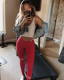 Sporty Red Leggings Outfit: Legging Outfits,  Cute Legging Outfit,  Red Legging  