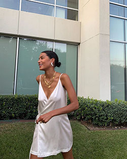 White colour outfit with: White Outfit,  Slip dress,  Haute couture  