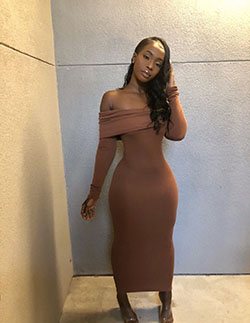 Brown fashionnova clothing ideas with: Bodycon dress,  Long hair,  Brown And Black Outfit  