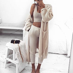 Beige and white clothing ideas with nightwear, crop top, trousers: Crop top,  fashion model,  Beige And White Outfit,  Quarantine Outfits 2020,  tank top,  Bralette Crop Top  