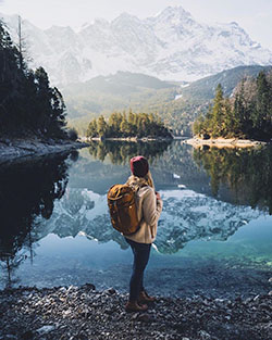 Colour combination reflection, long exposure photography, wide angle lens: Hiking Outfits  