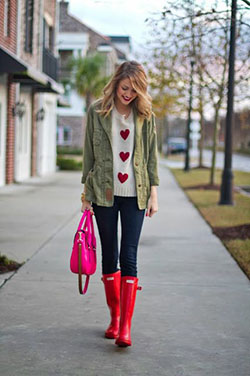 Red rain boots outfit hunter boot ltd, wellington boot: Wellington boot,  Street Style,  Boot Outfits,  Pink And Red Outfit  