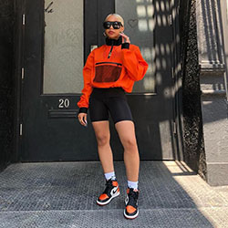Orange and red dresses ideas with sportswear, crop top, hoodie: Crop top,  Street Style,  Orange And Red Outfit,  Hip Hop Fashion,  Girls Tomboy Outfits  
