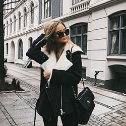 White and black colour outfit with jacket, blazer, jeans: winter outfits,  Street Style,  White And Black Outfit  