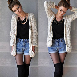 Thigh high socks and shorts: T-Shirt Outfit,  Knee highs,  Thigh High Socks  