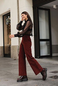 Maroon outfit ideas with formal wear, trousers: Street Style,  Maroon Outfit,  Corduroy Pant Outfits  