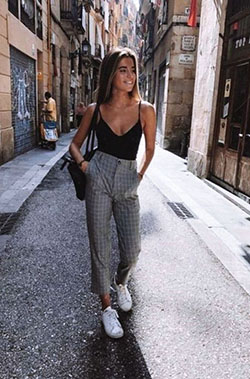 White trendy clothing ideas with sportswear, jeans: White Outfit,  Street Style,  Tweed Pants  