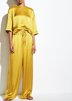 Yellow outfit ideas with trousers, pajamas, shorts: fashion model,  yellow outfit,  Silk Pant Outfits  