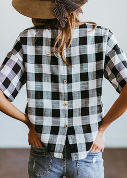 Camisa cuadrille mujer blanco y negro: shirts,  T-Shirt Outfit,  Beige Outfit,  Plaid Outfits  