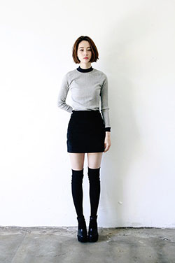 Dresses ideas skirt with socks, knee highs: Knee highs,  Black And White Outfit,  Thigh High Socks  