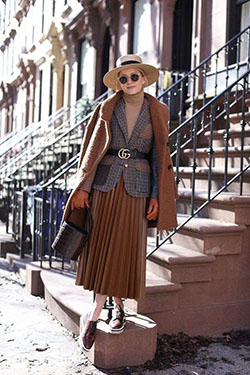 Beige and brown colour outfit with blazer, skirt, coat: Skirt Outfits,  Street Style,  Beige And Brown Outfit,  Wool Coat  