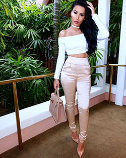 White and pink colour outfit with trousers, crop top: Crop top,  White And Pink Outfit,  Silk Pant Outfits  