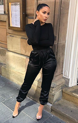 Outfit leather pants cuffed, street fashion, casual wear: Black Outfit,  Street Style,  Silk Pant Outfits  