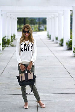 White colour outfit, you must try with trousers, jacket, denim: White Outfit,  Street Style,  Army Leggings Outfit  
