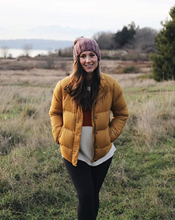 Yellow and brown colour outfit with beanie, jacket, fur: Yellow And Brown Outfit,  Hiking Outfits,  BEANIE  