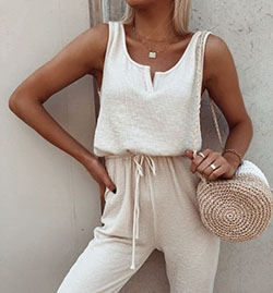 Colour outfit dasha jumpsuit sabo, casual wear: Beige And White Outfit,  Loungewear Dresses  